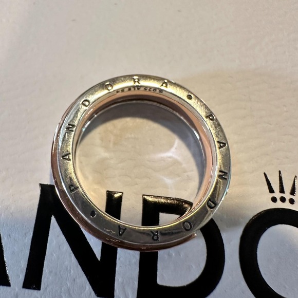 Genuine Pandora Rose Gold Signature Two-Tone Logo Pave Ring 182773C 58 (9) - Picture 6 of 11